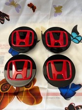 Black Red Honda Set Of 4 Center Wheel Hub Caps Cover Logo 69mm
