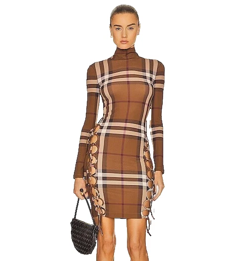 Burberry — Burberry Genuine “Licia” Brown Check Tie Details Dress UK 04 RRP £ 1490EW