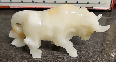 Hand Carved Antique Bull Onyx Figure Sculpture 5 inch Figurine Beautiful Cond