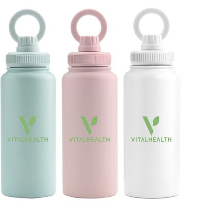 32 oz Stainless Steel Vitalhealth Logo Keep Cold Keep Hot.Pink, Green & white 