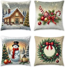 Christmas Pillow Covers 18x18 inch Set of 4, 18 x 18 Pack 4 , Christmas1