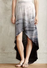 Gypsy 05 Anthropologie 100% Silk Seascape High Low Maxi Skirt Grey Motif Size M