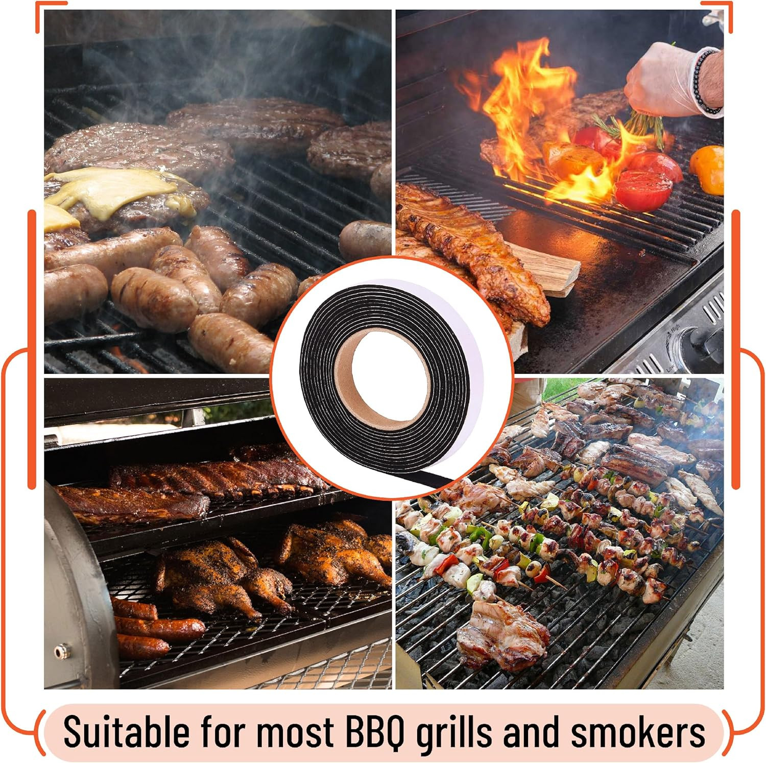 Smoker Gasket, 2 Pack, 15 Ft, 1/2" X 1/8", High Temp, Black