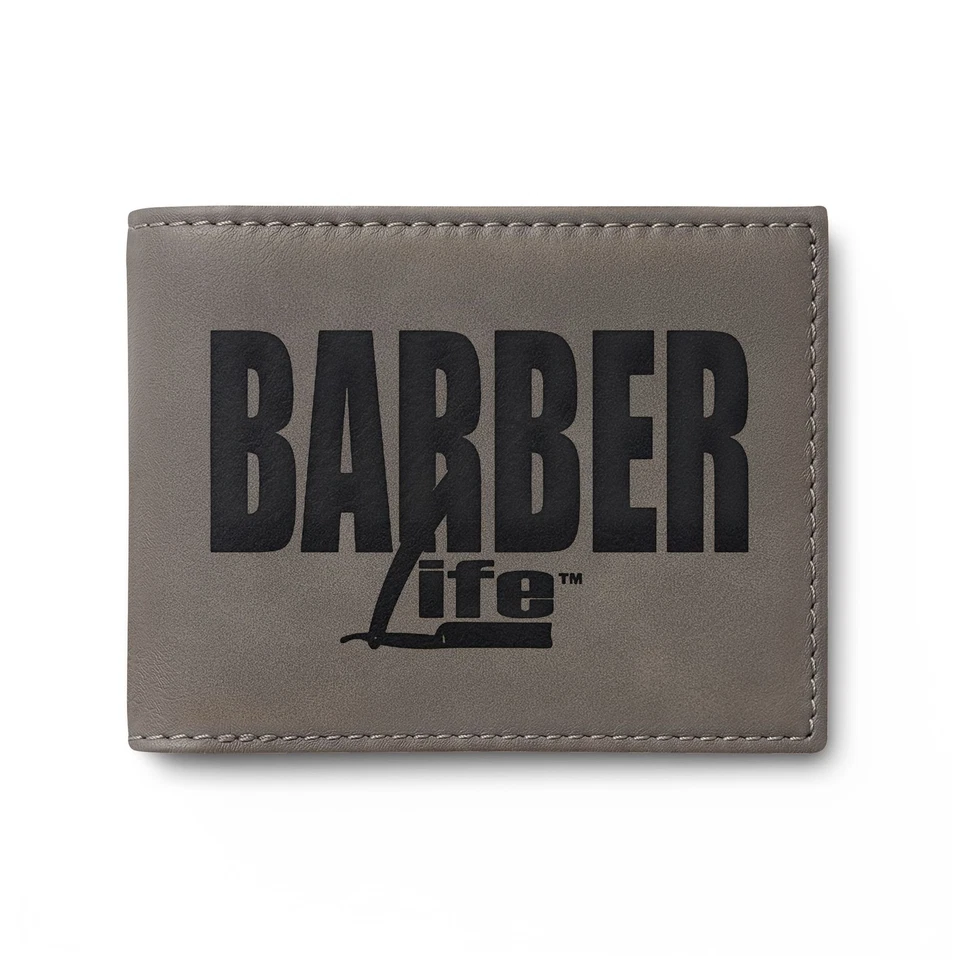 Barber Life 钱包 | 双折翻盖钱包,刻有理发师标志 — 第 1/1 张图片