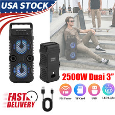 Portable Bluetooth Speaker Dual 3" 2500W LED Lights FM USB TF for Party Outdoor