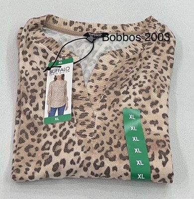 Buffalo Women's Cozy V-Neck Long Sleeve Top, Mellow Leo, Size XL