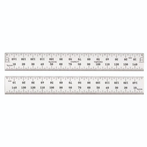 Spring Tempered Steel Rule 150mm - Satin Chrome Finish, Millimeter Graduation, 1 - Picture 2 of 8