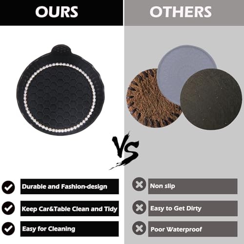 4 Pack Bling Car Coasters, 2.75 Inch Bling Crystal Rhinestone Soft Rubber Black