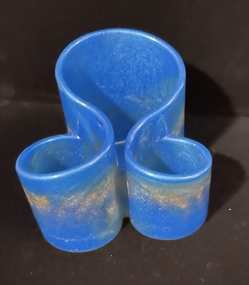 Blue Marble 3 Compartment Pencil Holder Desk Organizer for Pens, or Remotes.