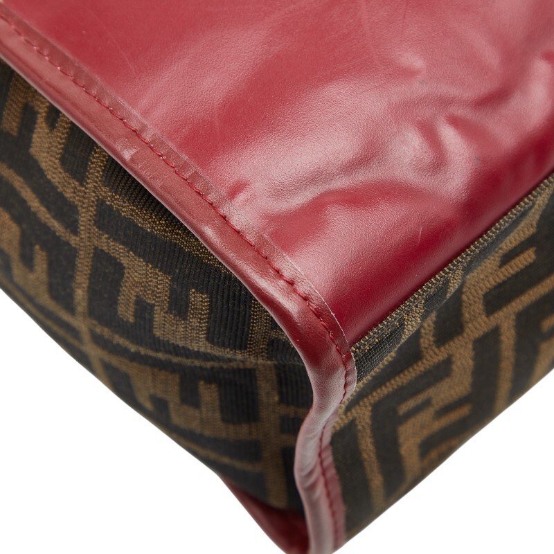 FENDI Zucca Horse Motif Canvas Leather Tote Bag Brown Red Women Used Authentic thumbnail 5