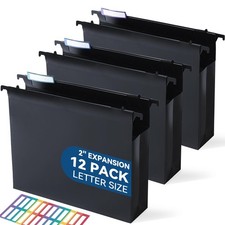SortRax Plastic Extra Capacity Hanging File Folders, 2" Expanding Pocket, Hea...