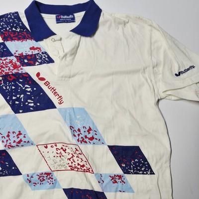 Vintage 80s Butterfly Tamasu Tokyo Table Tennis Polo Shirt Mens XL White Graphic