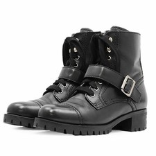 PRADA Boots Shoes EU 36.5 US 6.5 Leather Black Authentic