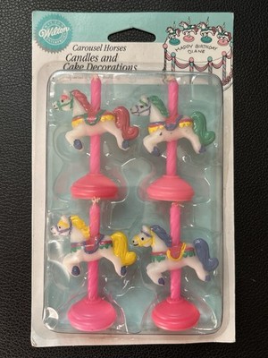 Vintage 90s Carousel Horses Candles Wilton Pony Pink 1994 Nostalgic Cake Topper