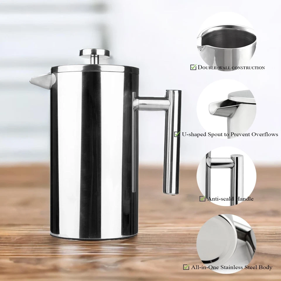12oz Stainless Steel Coffee Press French Press with Double Wall Insulation Foto 2 de 4