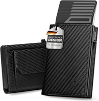 GeldböRse Herren Slim Wallet Mit Xl-MüNzfach Rfid Schutz Magnetverschluss Carbon