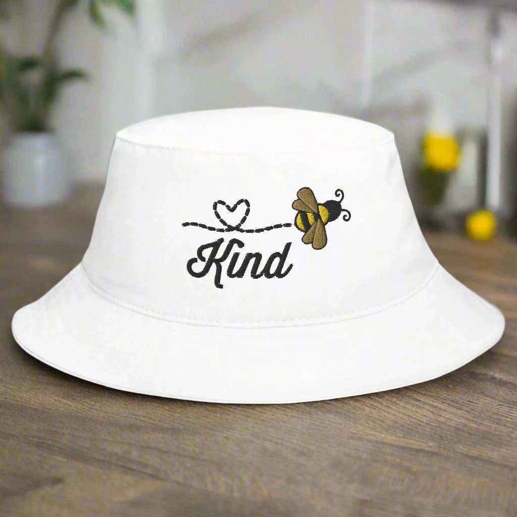 Embroidered Bee Kind Bucket Hat, Bee Lover Hat, Positivity Wear