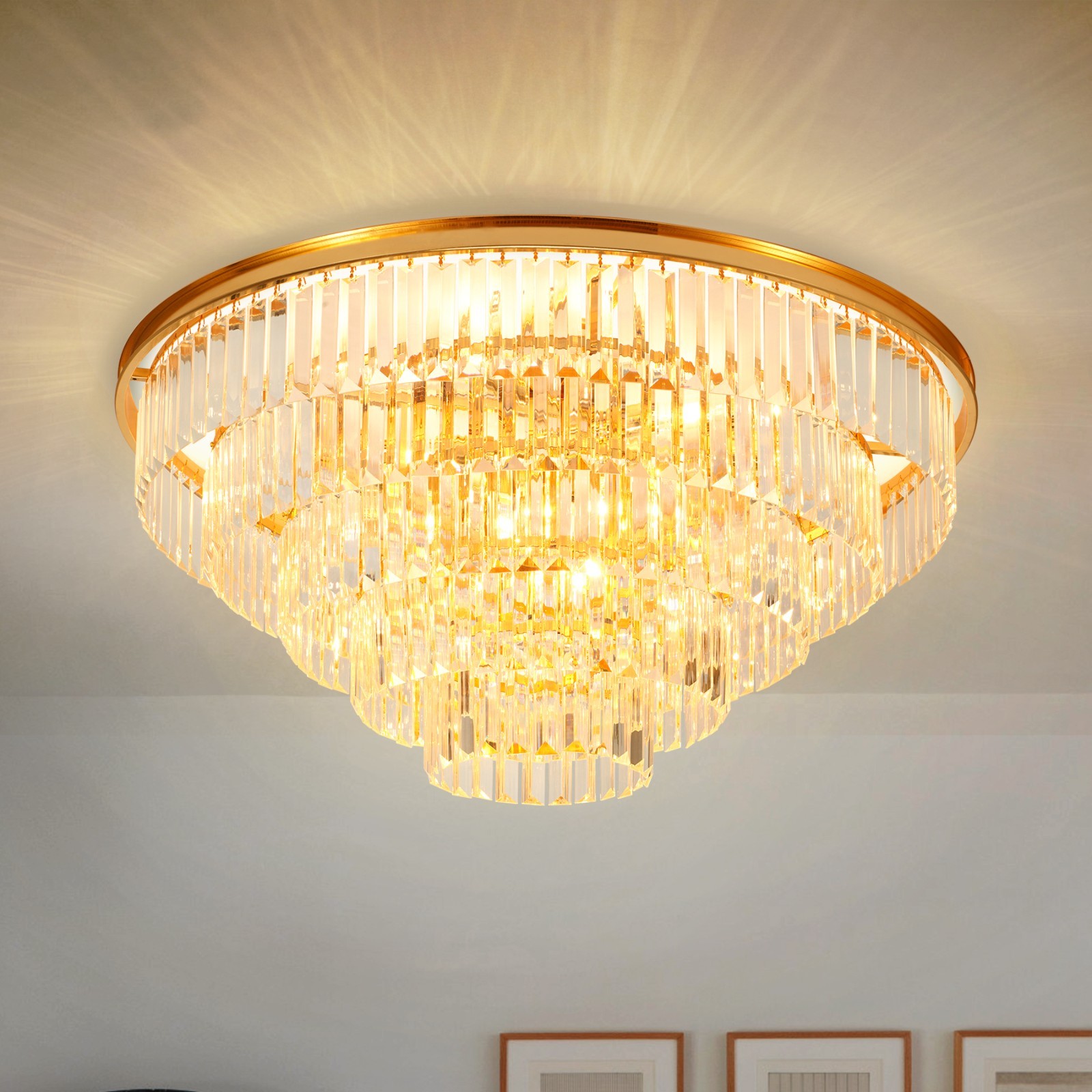 31.5 Inch Crystal Chandelier LED Flush Mount Ceiling Light Fixtures Luxury