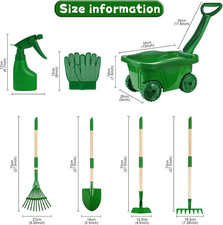 Kids Gardening Tools Set - 7Pcs Wheelbarrow Set 4 Kids w Shovel, Rake, Leaf Rake
