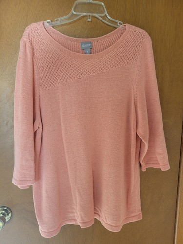 CHICO'S. LOVELY PEACH LIGHTWEIGHT SWEATER, 3/4 SLEEVES, SIZE 3 (16-18), EUC