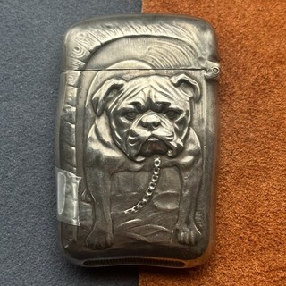 ANTIQUE R. WALLACE & SONS STERLING SILVER BULLDOG ON CHAIN LINK MATCH SAFE!!!