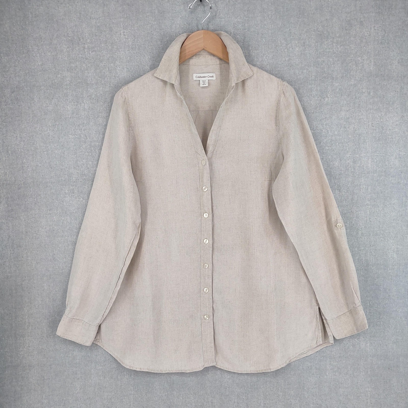 Coldwater Creek Shirt Womens Medium M 10-12 Linen Button Up Long Sleeve Top