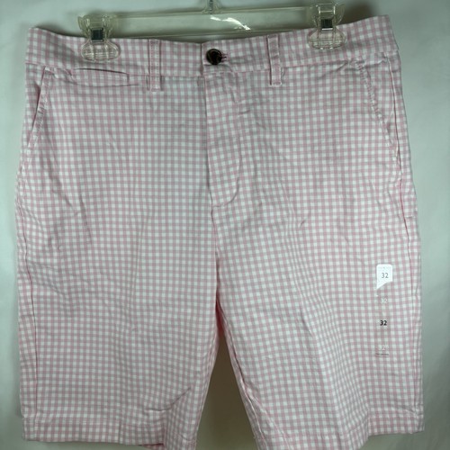 Tommy Hilfiger Herren 32 Shorts Chino Pink & Weiß Gingham Flatfront Neu - Bild 5 von 14