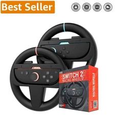 Twin Pack Black Steering Wheels for Nintendo Switch 2 - Perfect for Mario Kart