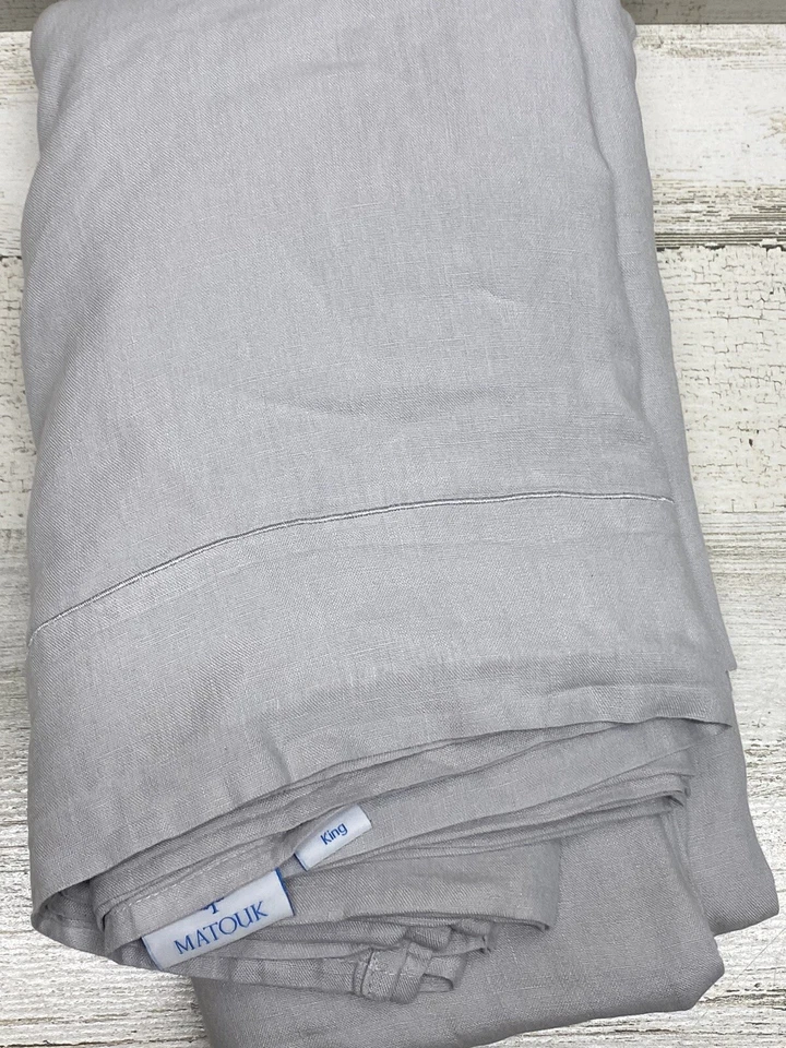 "Sábana plana Matouk Porto King 112 X 112"" lino plata Portugal nueva fuera de paquete" Foto 2 de 4