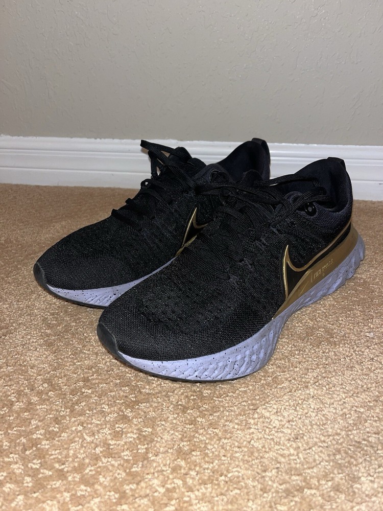 Size 12 Nike React Infinity Run Flyknit 2 Black Gold Men's Running Shoes