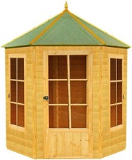 SUMERHOUSE GARDEN OFFICE SUN ROOM 7x6 HEXAGONAL OPEN WINDOWS OUTDOOR SHIPLAP NEW