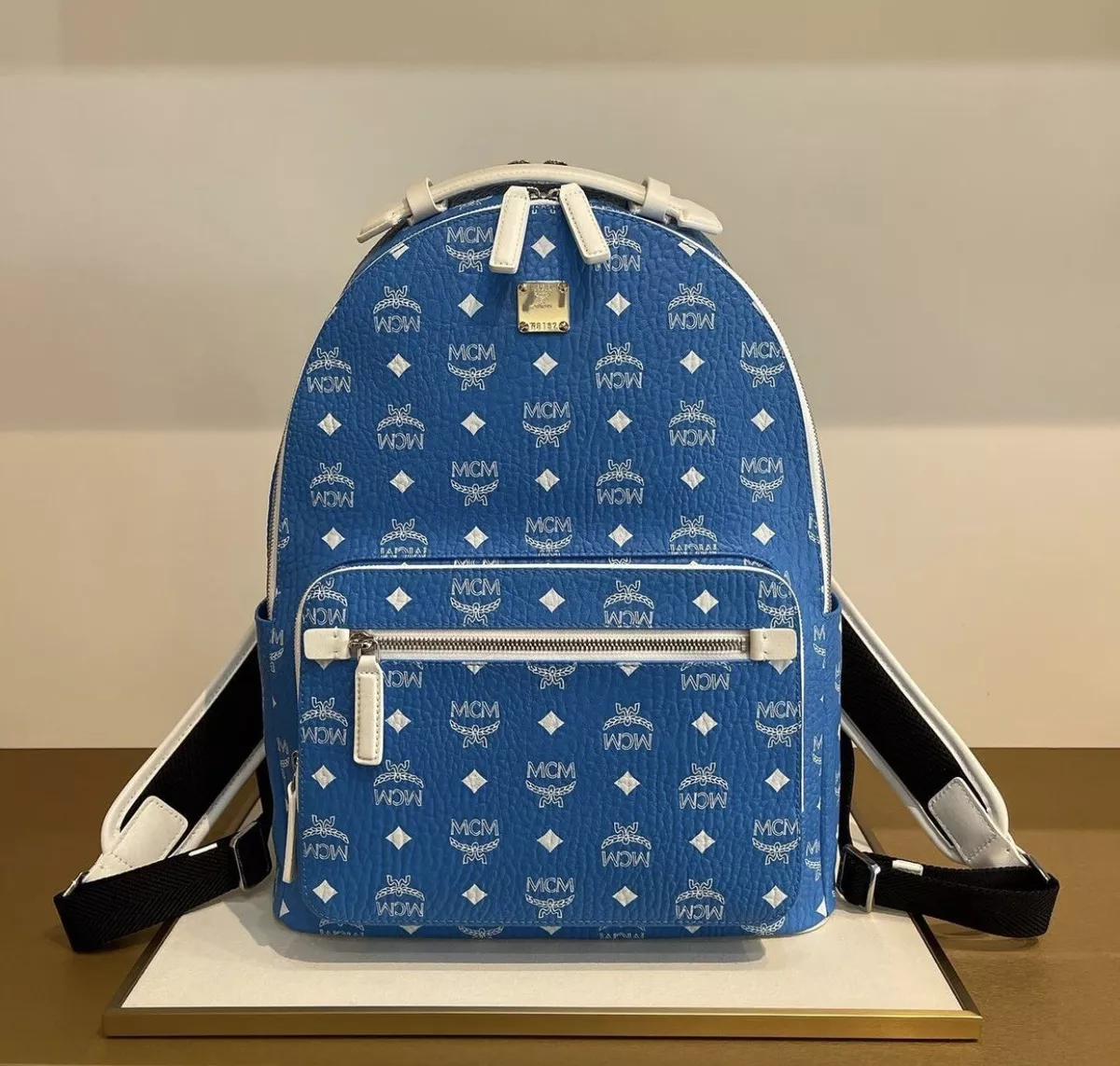 Authentic MCM Unsex BACKPACK MEDIUM Size Blue 1290 Tax
