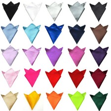 Men High Quality Plain Satin Party Wedding Pocket Square Hanky Handkerchief NEW