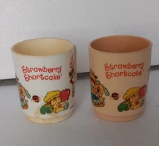 Vintage LOT OF 2 - 1980 Strawberry Shortcake Plastic Mug American Greetings Corp