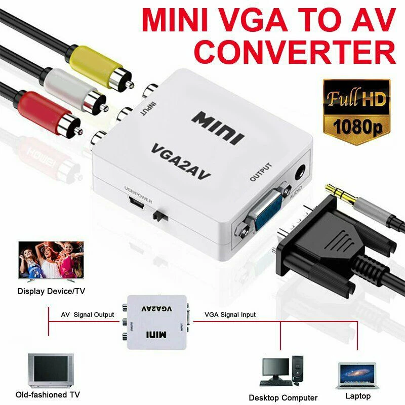 VGA to AV Converter Scaler Adapter Support 1080P VGA2AV Converter