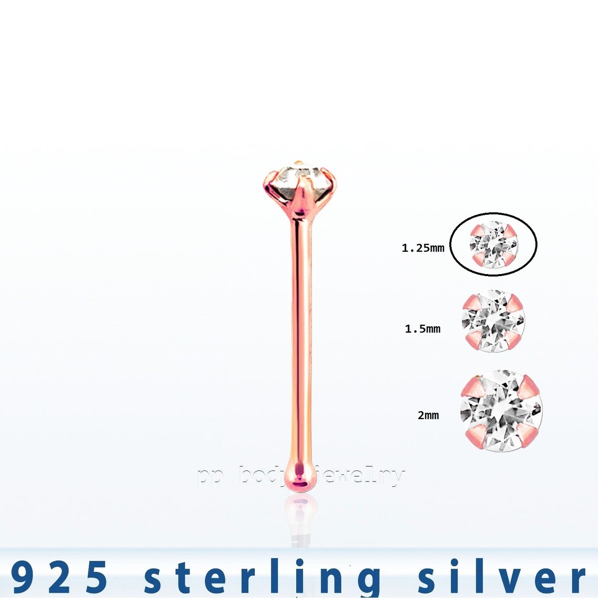 22G CZ Prong Set Rose Gold Plated Sterling