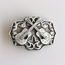 Antique Silver Western Country Cross Guitar Music Belt Buckle also Stock in US