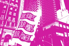 Womens Rights Protest Signs Buildings in Background Art Print Poster 18x12