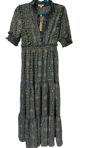 Max Studio Emerald Green Jacquard Dot Lace Trim Maxi Dress Size Large | eBay