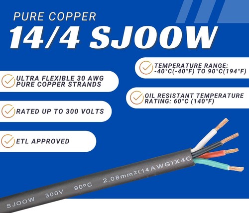 Cable WindyNation 14/4 14 AWG 4 conductores SJOOW cable 300V alimentación portátil - Imagen 14 de 114