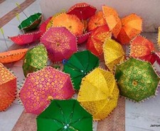Indian Handmade Wedding Golden Printed Home Decorations Vintage Parasol Umbrella