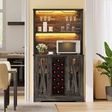 65" Tall Wine Bar Cabinet Liquor Cabinet with LED & Power Outlets & Glass Holder