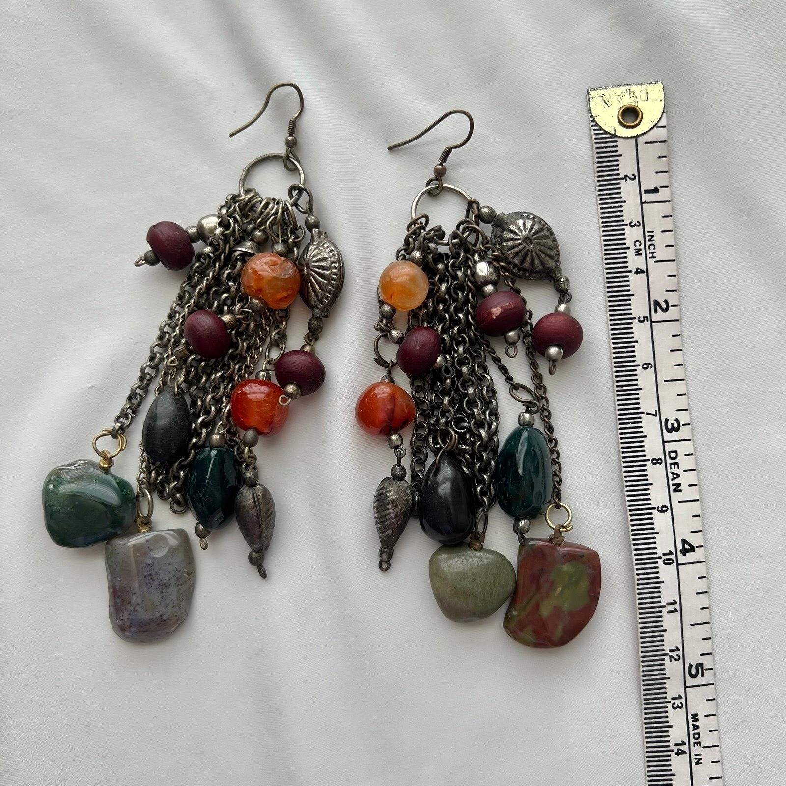 Gemstone Tumble Statement Mixed Long Dangle Fring… - image 8