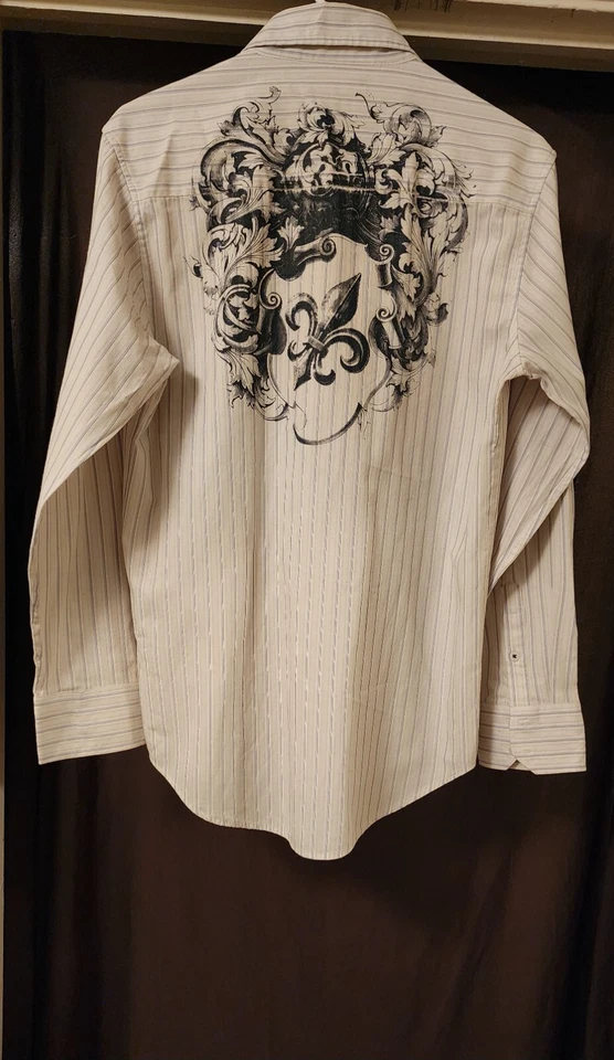 Camisa de vestir Level Ten mediana manga larga a rayas para hombre floral y gráfico de cresta  Foto 4 de 4