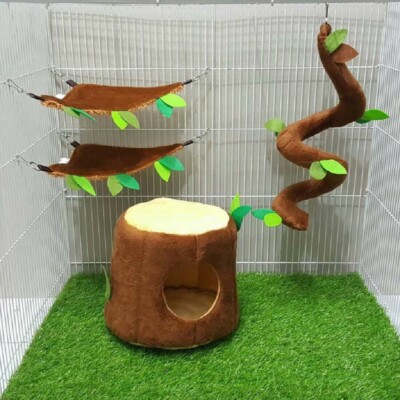 Hot Sale ! 4Pcs Sugar Glider Cage Set Vertical Log Forest Pattern Brown Color.