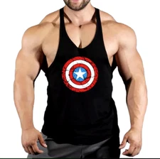Captain America - Bodybuilding Tank Top Gym Stringer - Perfect for Gym (Medium)