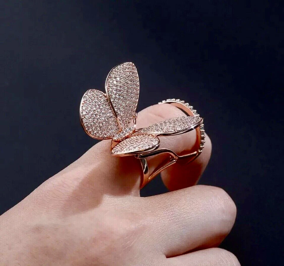 18k Gold Plated Big Butterfly Ring made w Swarovski Crystal Prong Stone Gorgeous - Image 2 of 4