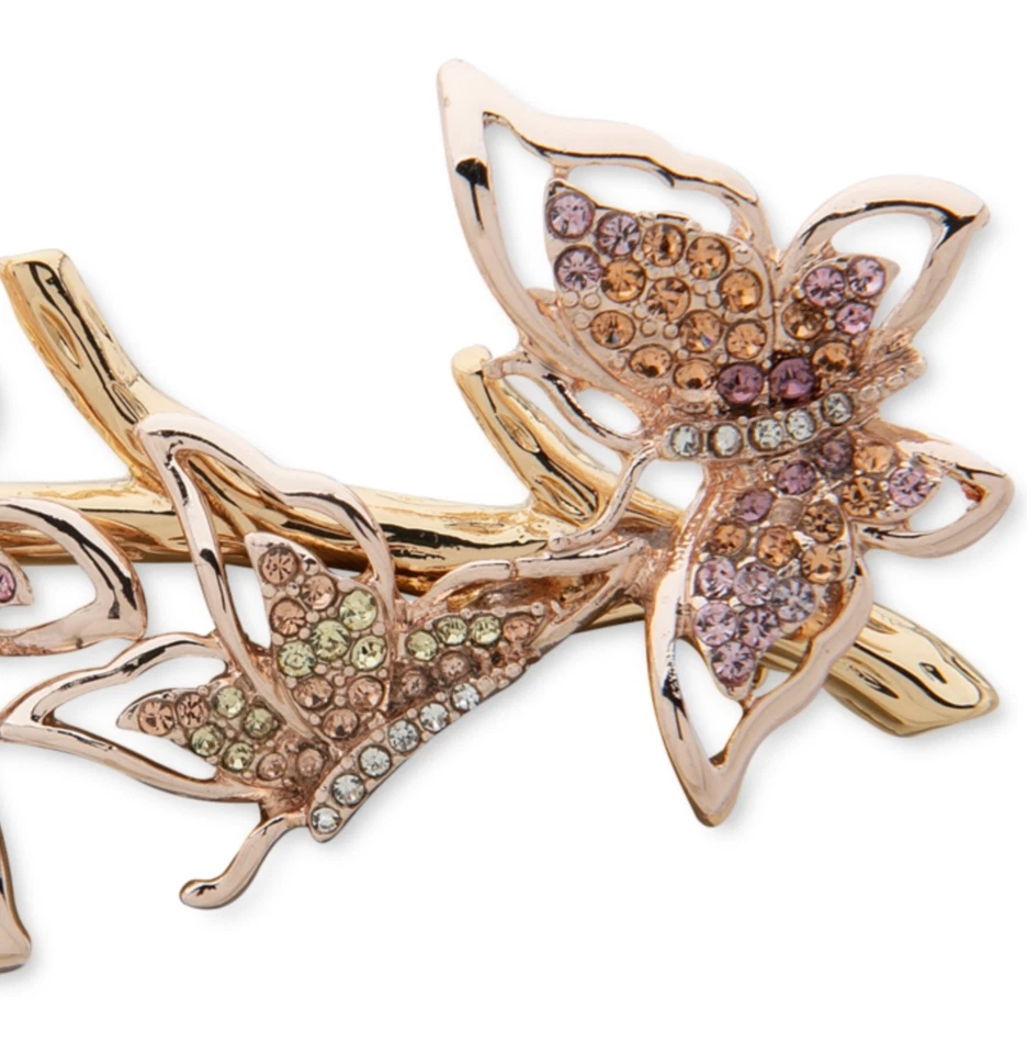 ANNE KLEIN ROSA DORADO MARIPOSA PAVÉ ROSA RAMITA VIDRIO 2-3/4" NUEVO EN CAJA Foto 3 de 4