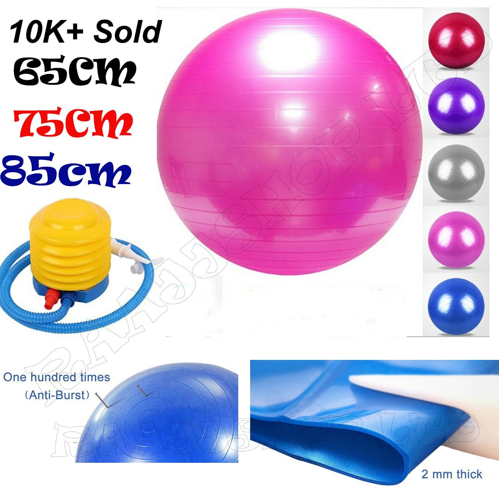 YOGA GYM BALL 65CM 75CM 85CM ANTI BURST PREGNANCY EXERCISE SWISS FITNESS ABS