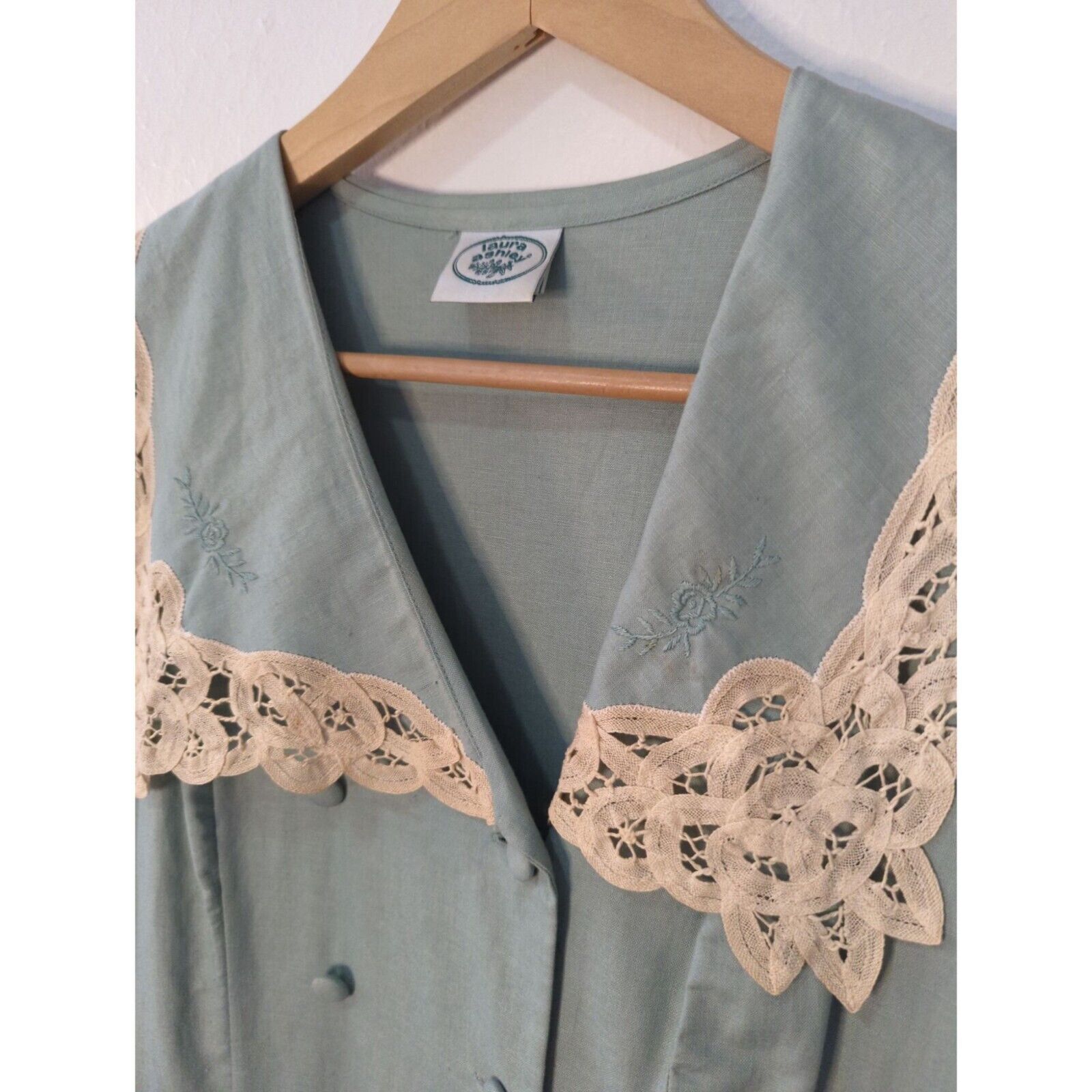 Vintage Laura Ashley Cottagecore Mint Dress Ivory… - image 3